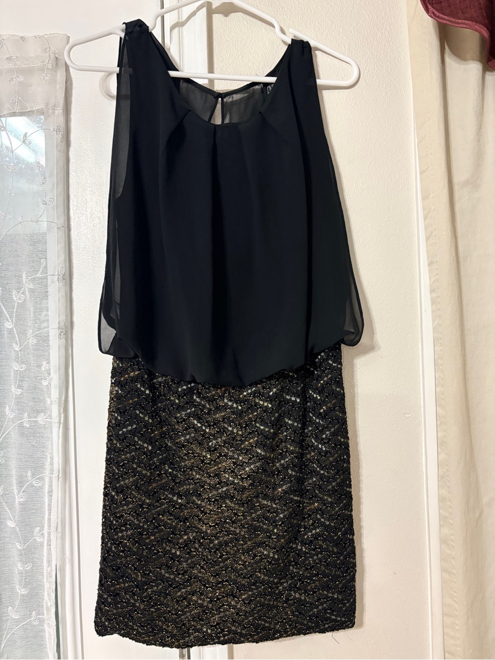 πLove Culture Black Chiffon Top with Gold-Threaded Skirt